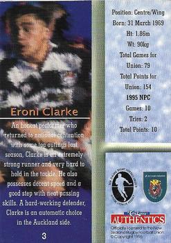 1996 Card Crazy Authentics NPC Rugby Union Superstars #3 Eroni Clarke Back